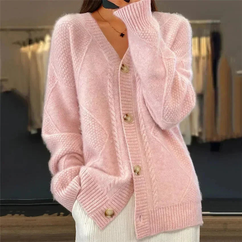 Anamartinezmadrid Abigail | Cárdigan con Escote de Pico y Punto de Rombos – Rosa – photo 5