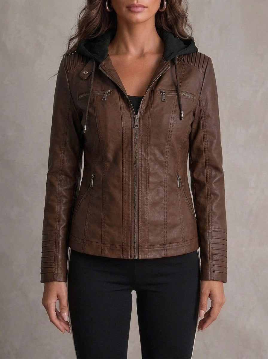 Silvana Vitali Sara ⎸ Chaqueta de Piel Resistente y Elegante – Marrón Oscuro