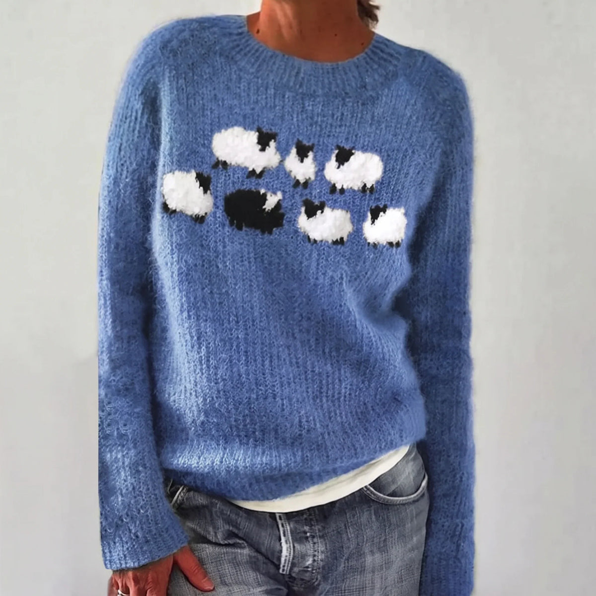 Anamartinezmadrid Bianca | Jersey de Punto con Ovejitas – Azul Marino – photo 4