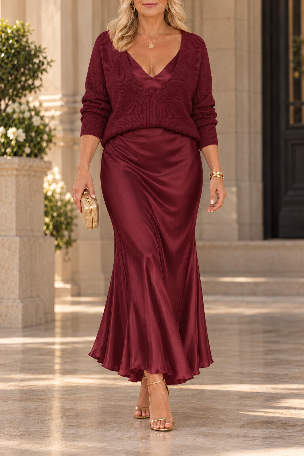 Anamartinezmadrid Jovita | Conjunto de Jersey con Escote en Pico y Vestido Largo de Satén – photo 12