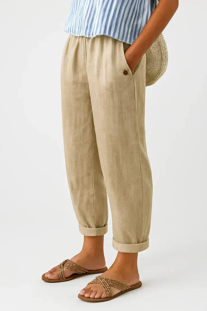 Marina Roca Bonnie | Pantalones de Lino Livianos – Beige