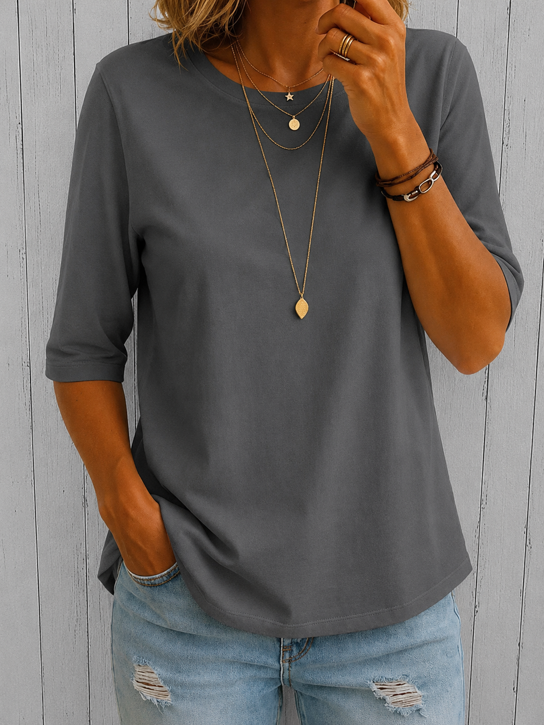 Anamartinezmadrid Cayetana | Camiseta de Media Manga y Corte Holgado – Gris – photo 8
