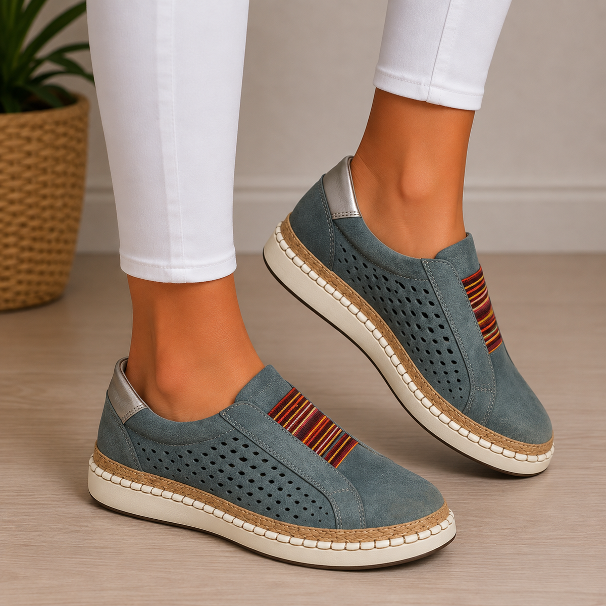 Anamartinezmadrid Maribel | Mocasines Calados con Plataforma y Suela de Yute – Azul Empolvado – photo 4