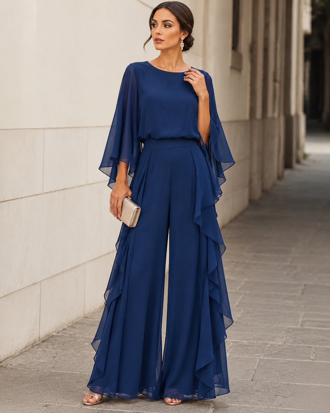 Anamartinezmadrid Lucrecia | Conjunto de Blusa con Manga Capa y Falda de Volantes