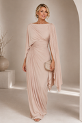 Anamartinezmadrid Meryl | Vestido Largo Plisado con Escote Barco – Caqui