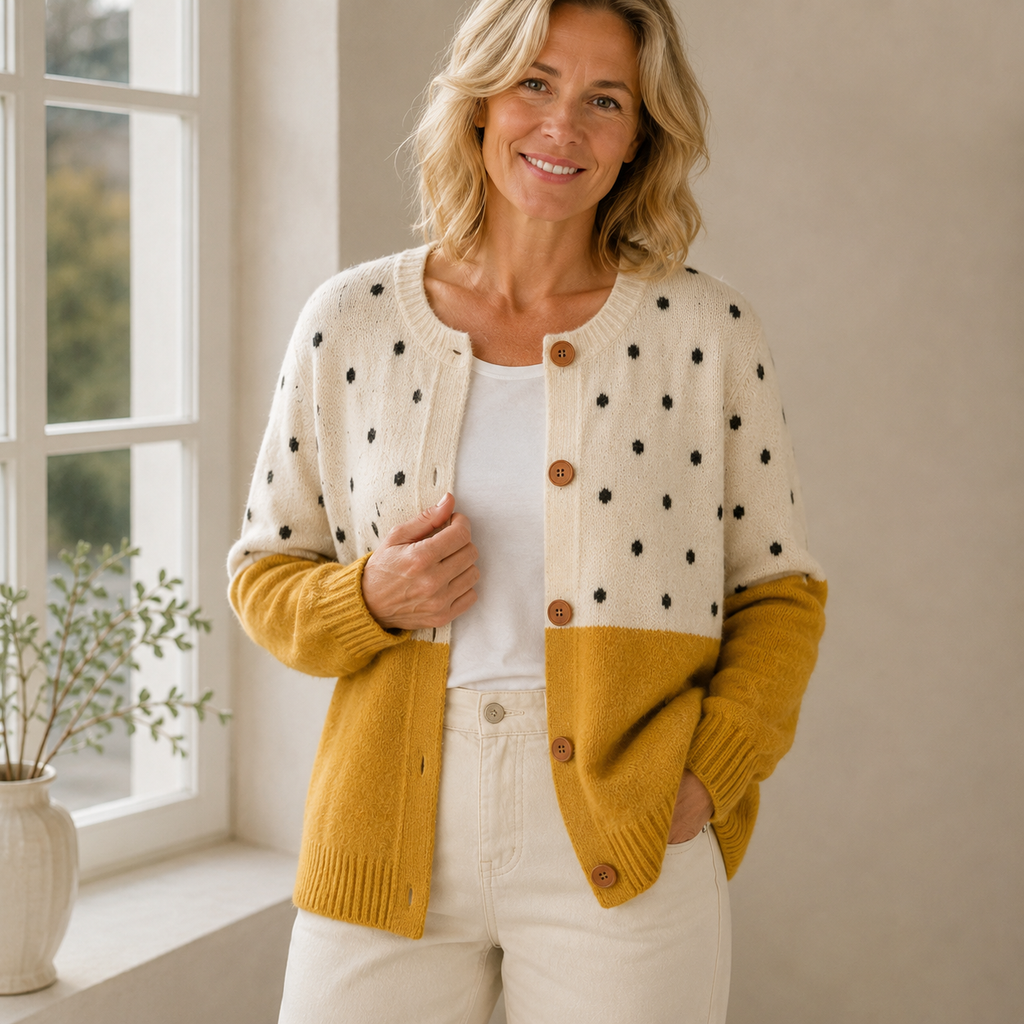 Anamartinezmadrid Mariola | Cárdigan de Punto Bicolor Mostaza con Lunares – photo 2