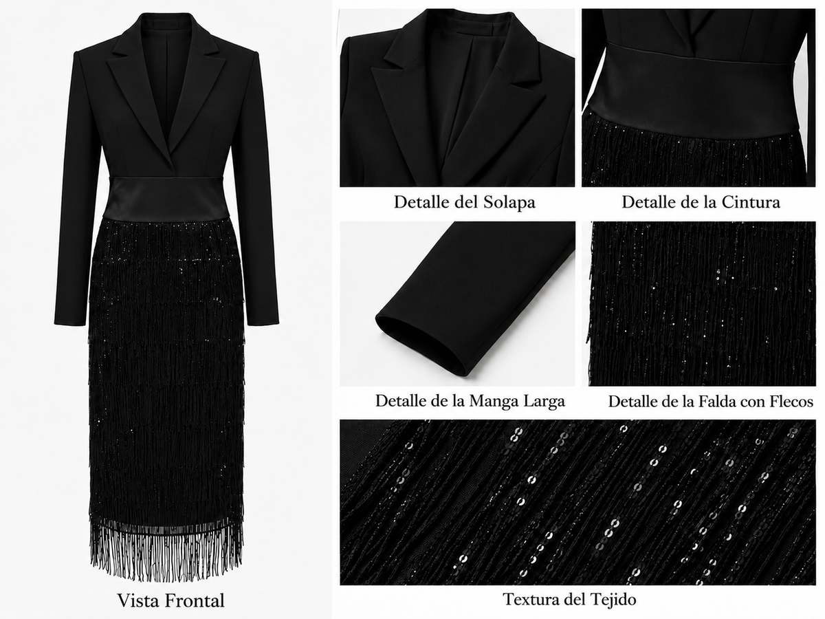 Anamartinezmadrid Ximena | Vestido Midi Estilo Blazer con Flecos de Lentejuelas – photo 6