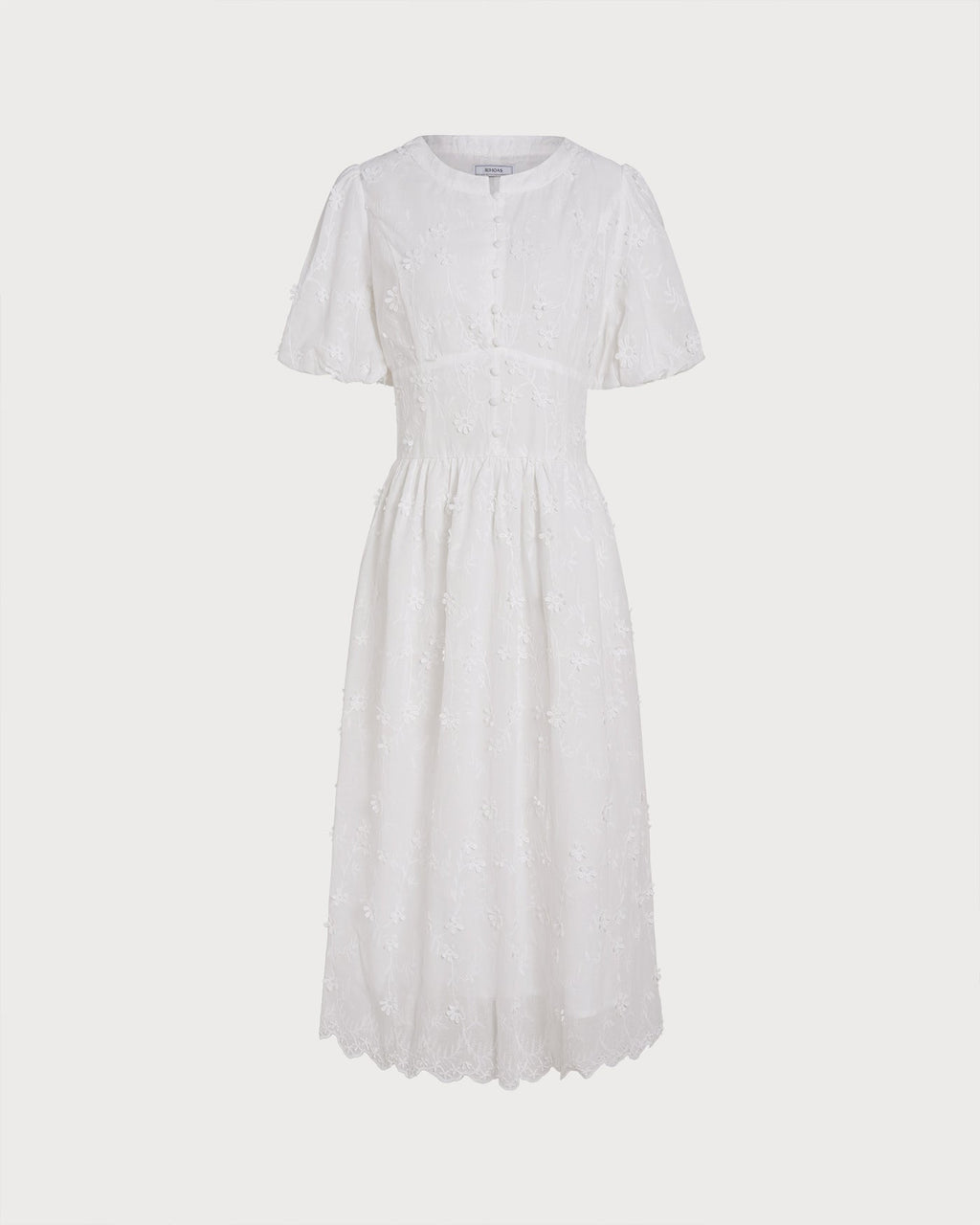Anamartinezmadrid Blanca | Vestido Midi de Algodón Blanco Mujer Cuello Redondo Bordado – photo 8