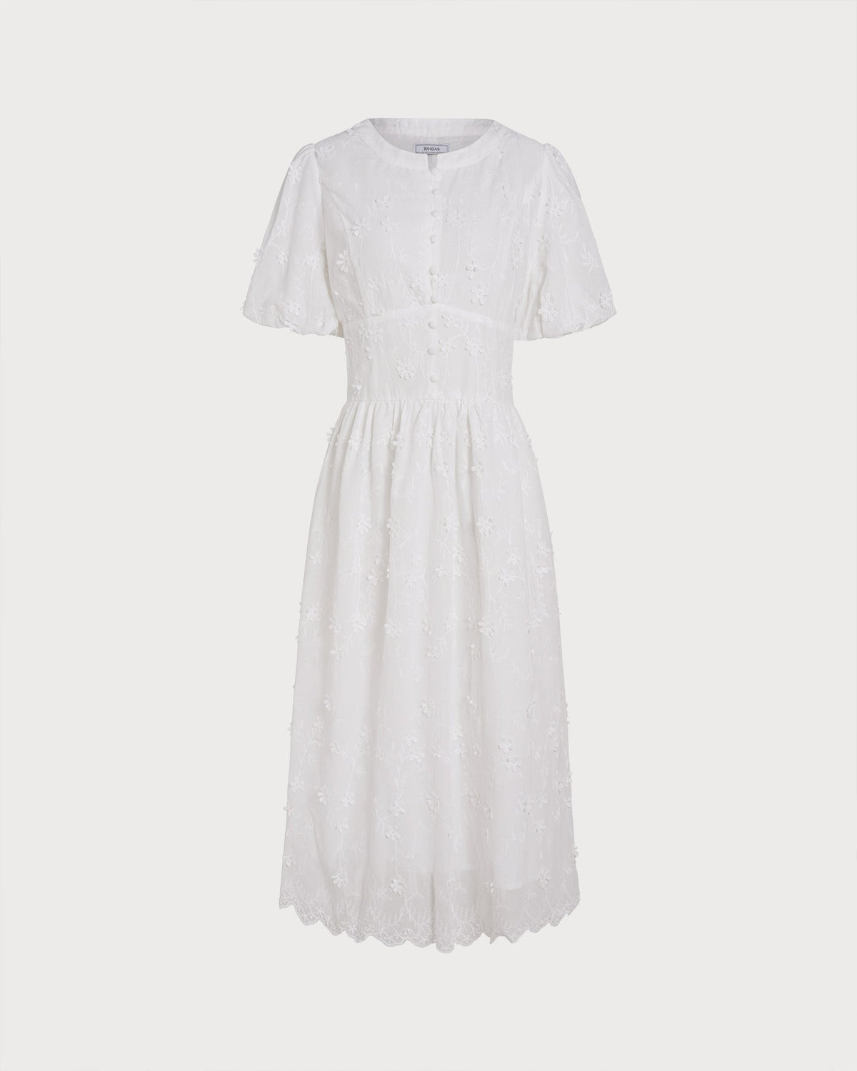 Anamartinezmadrid Blanca | Vestido Midi de Algodón Blanco Mujer Cuello Redondo Bordado – photo 8
