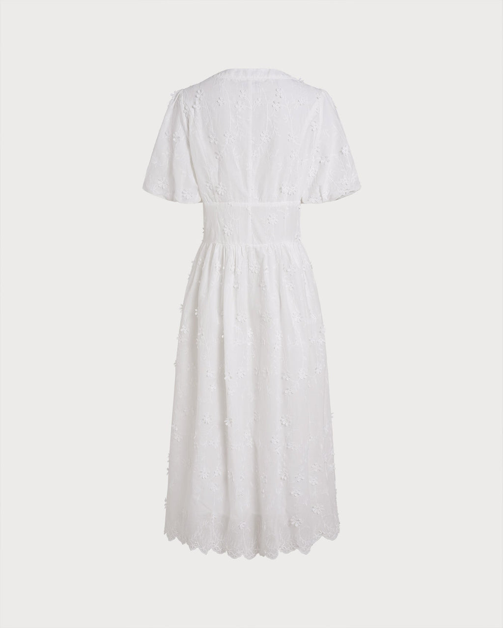 Anamartinezmadrid Blanca | Vestido Midi de Algodón Blanco Mujer Cuello Redondo Bordado – photo 7