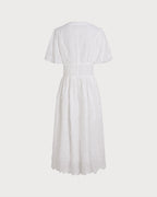 Anamartinezmadrid Blanca | Vestido Midi de Algodón Blanco Mujer Cuello Redondo Bordado – photo 7
