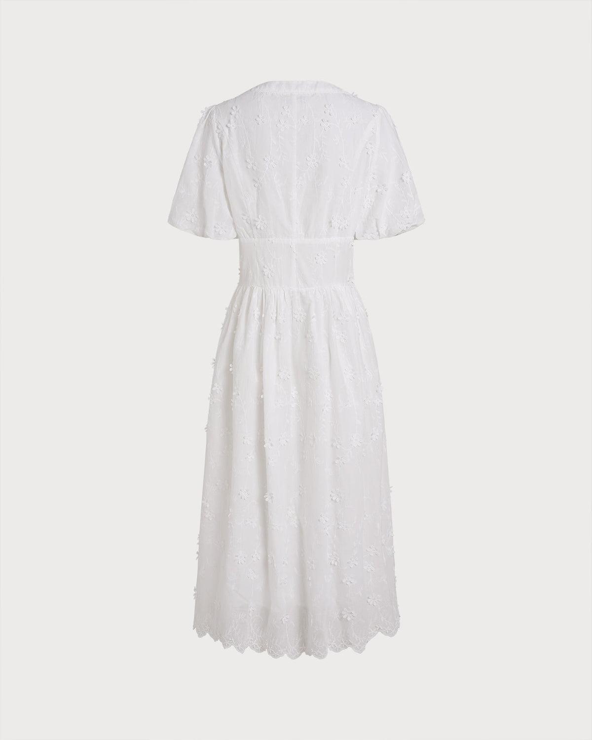 Anamartinezmadrid Blanca | Vestido Midi de Algodón Blanco Mujer Cuello Redondo Bordado – photo 7