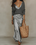 Anamartinezmadrid Anaïs | Vestido Midi Satinado Elegante Mujer – Gris – photo 5