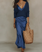 Anamartinezmadrid Anaïs | Vestido Midi Satinado Elegante Mujer – Azul Marino – photo 10