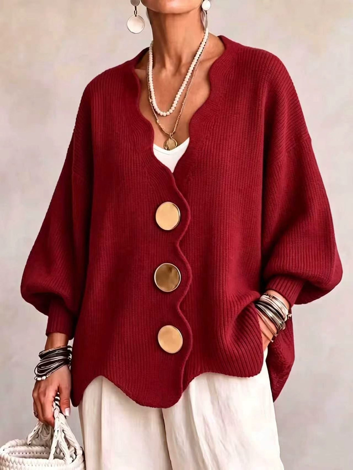 Anamartinezmadrid Mercedes | Cárdigan de Punto con Botones y Cuello en Pico – Rojo – photo 5