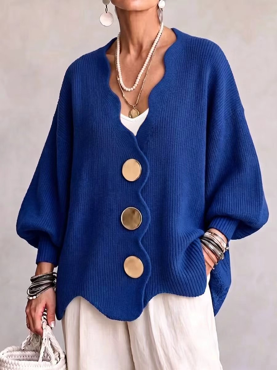 Anamartinezmadrid Mercedes | Cárdigan de Punto con Botones y Cuello en Pico – Azul – photo 6