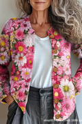 Anamartinezmadrid Petronila | Cárdigan de Punto Patchwork de Flores – Rosa
