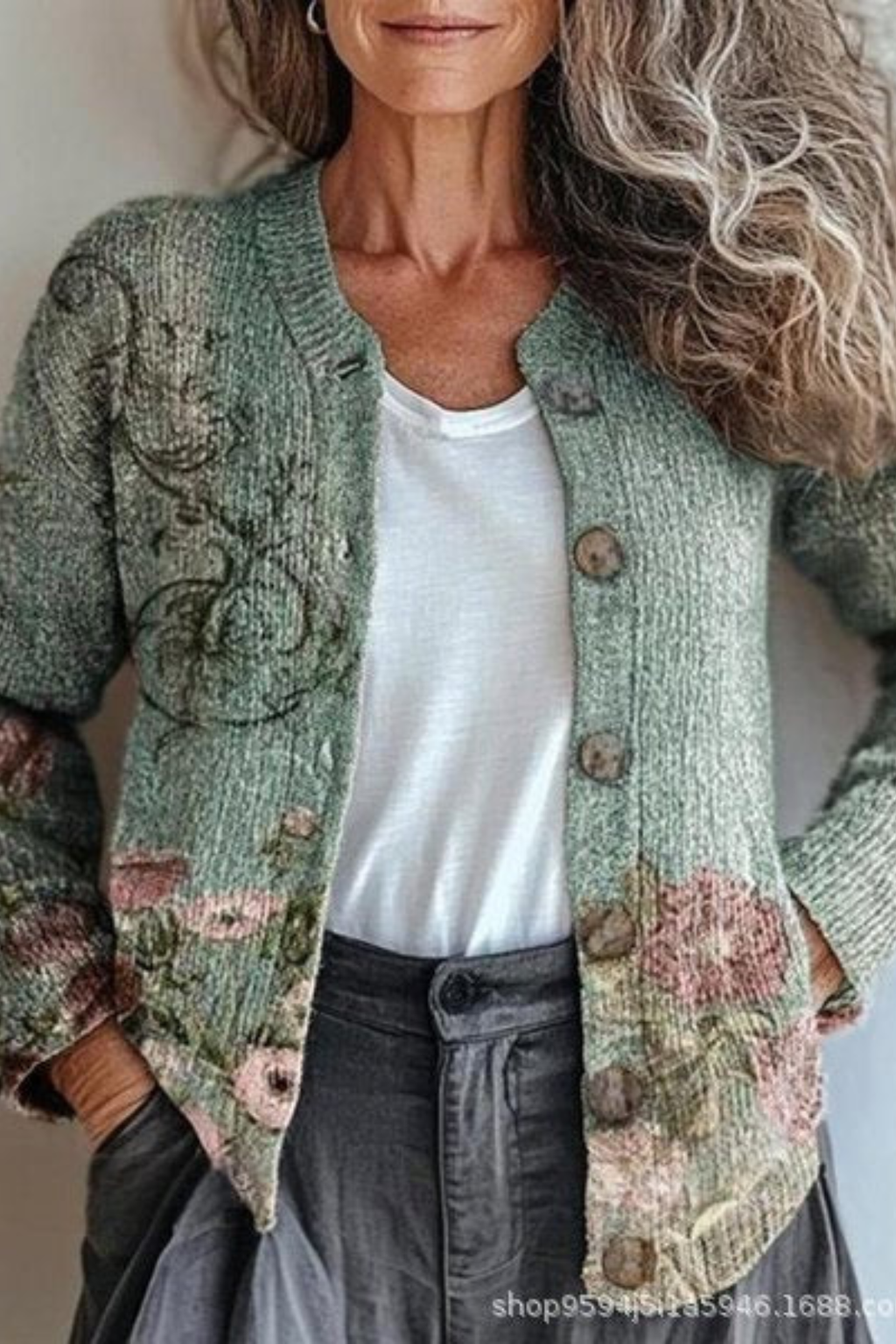 Anamartinezmadrid Petronila | Cárdigan de Punto Patchwork de Flores – Verde – photo 2