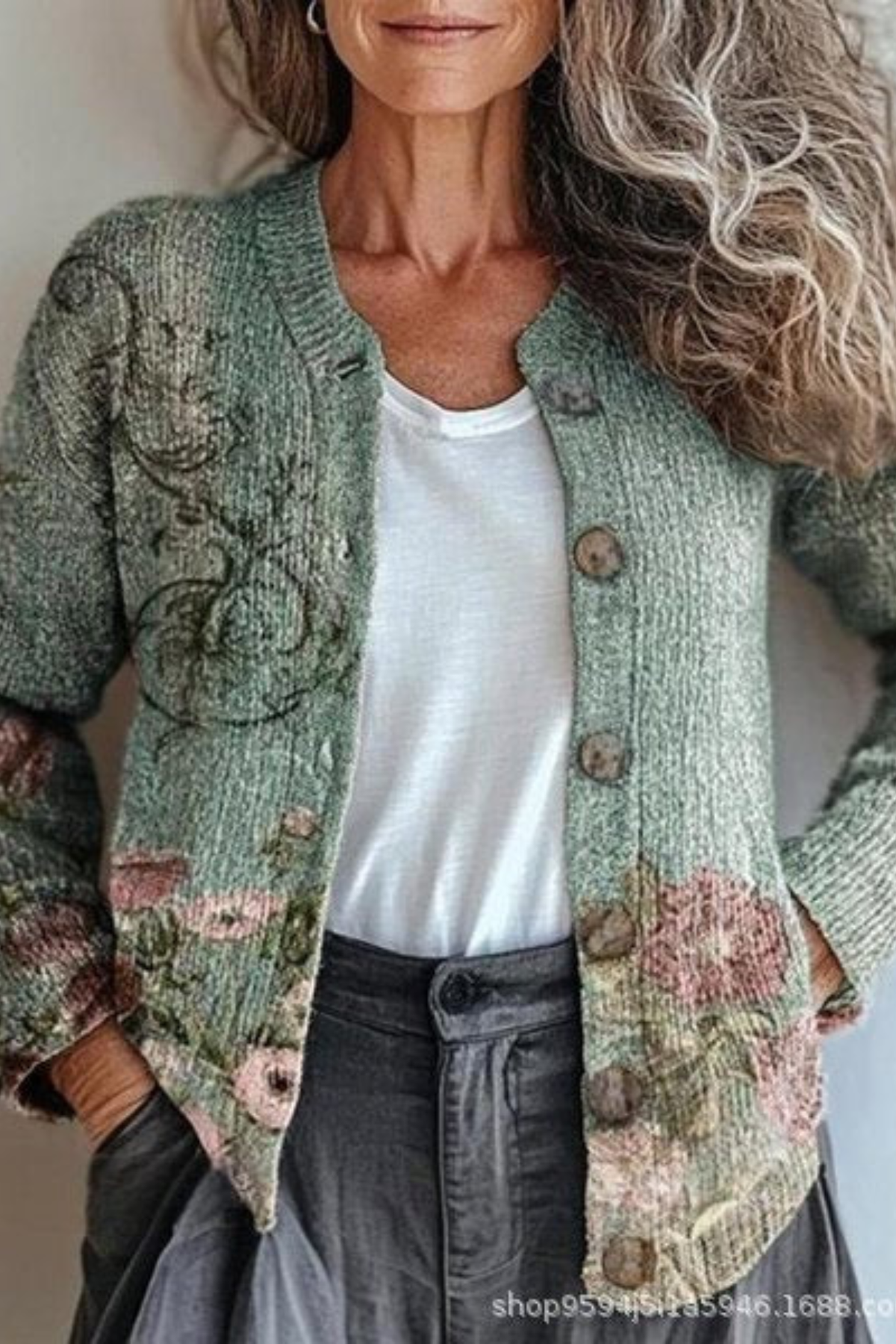Anamartinezmadrid Petronila | Cárdigan de Punto Patchwork de Flores – Verde – photo 2