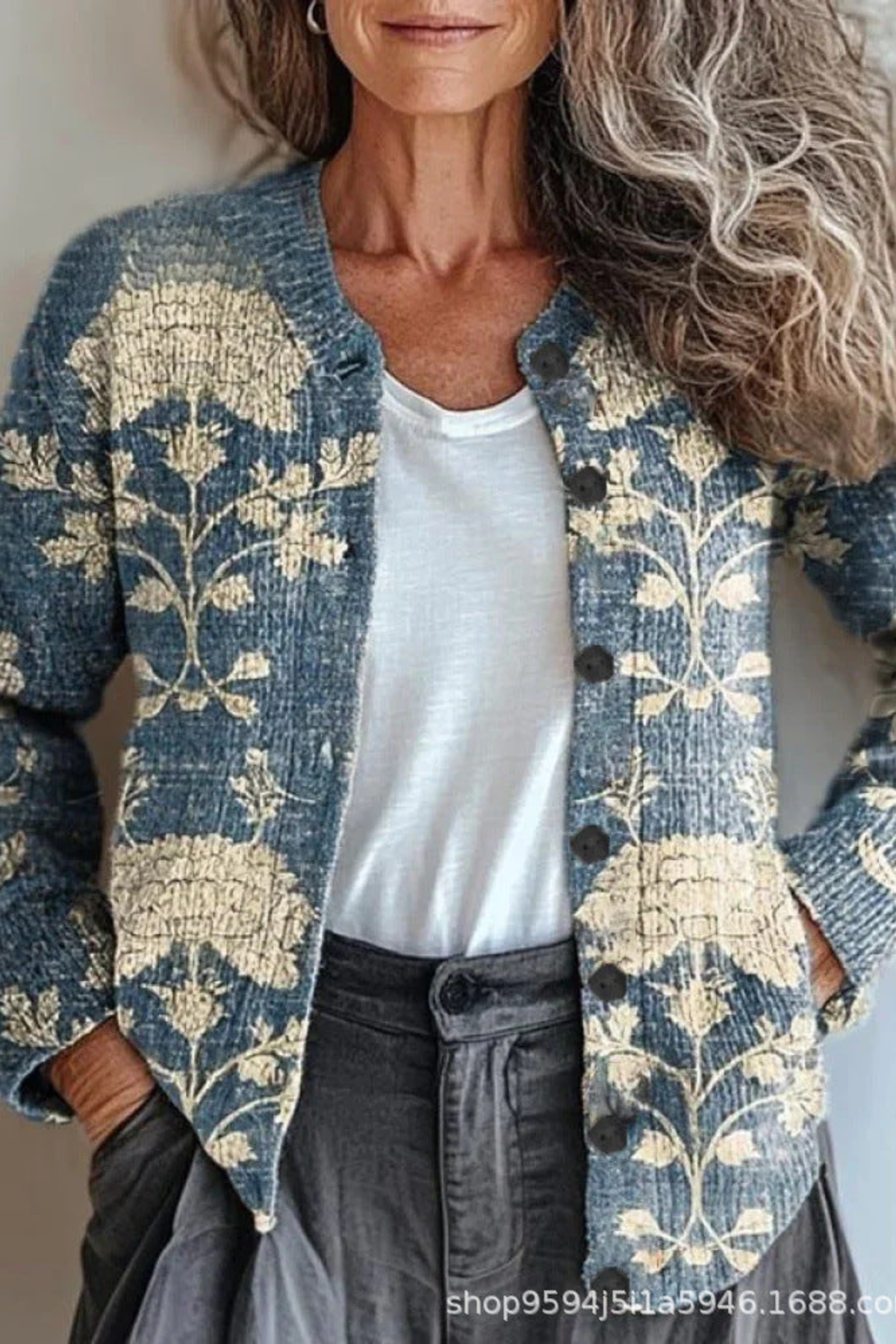 Anamartinezmadrid Petronila | Cárdigan de Punto Patchwork de Flores – Azul – photo 3