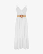 Marina Roca Elena | Vestido largo liso con pecho de encaje – Blanco – photo 2