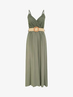 Marina Roca Elena | Vestido largo liso con pecho de encaje – Verde – photo 6