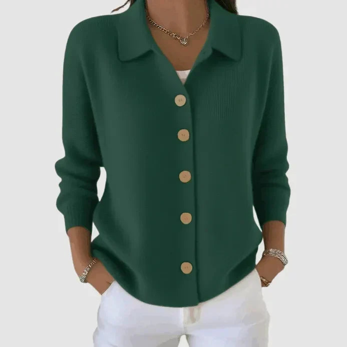 Anamartinezmadrid Iria | Cárdigan de Punto con Cuello Camisero y Botones – Verde Militar – photo 8