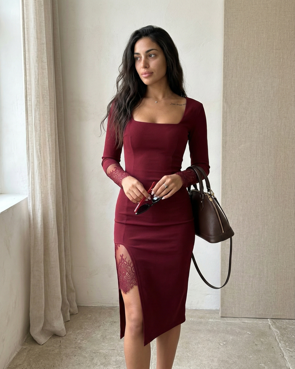 Marina Roca Vestido de noche con encaje Jasmina – Vino tinto – photo 6