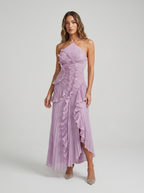 Marina Roca Ariadna | Vestido largo plisado con volantes – Púrpura – photo 2