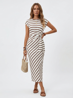 Marina Roca Diana | Vestido largo de amarre lateral – blanco y marron – photo 9