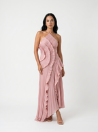 Marina Roca Ariadna | Vestido largo plisado con volantes – Rosa – photo 10