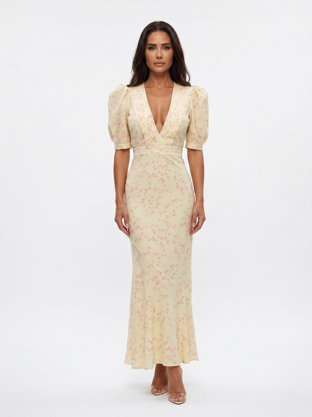 Marina Roca Amaia | Vestido con diseño floral y cuello en V – Amarillo – photo 7