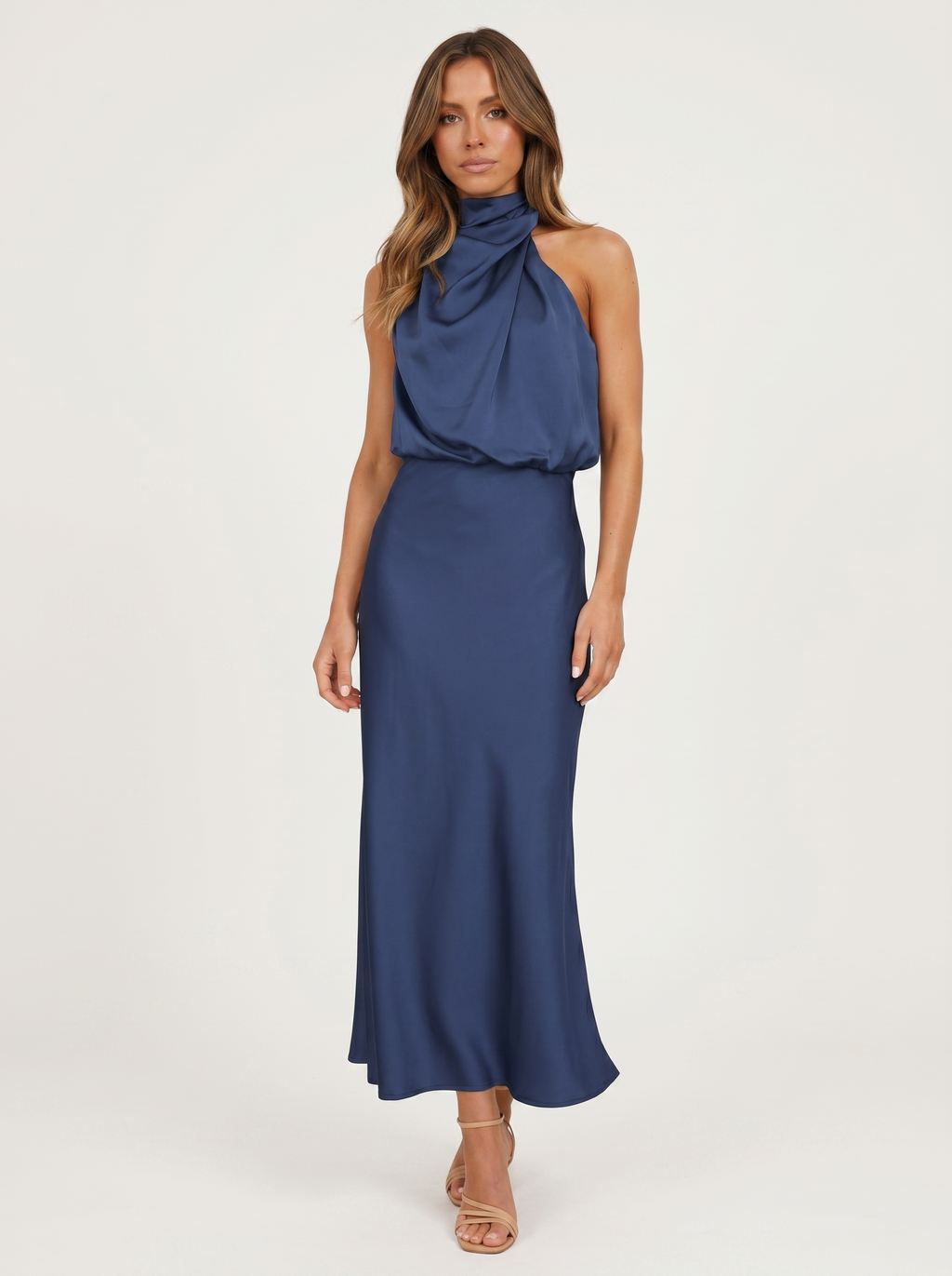 Marina Roca Carmina | Vestido largo con cuello halter – Azul marino – photo 11