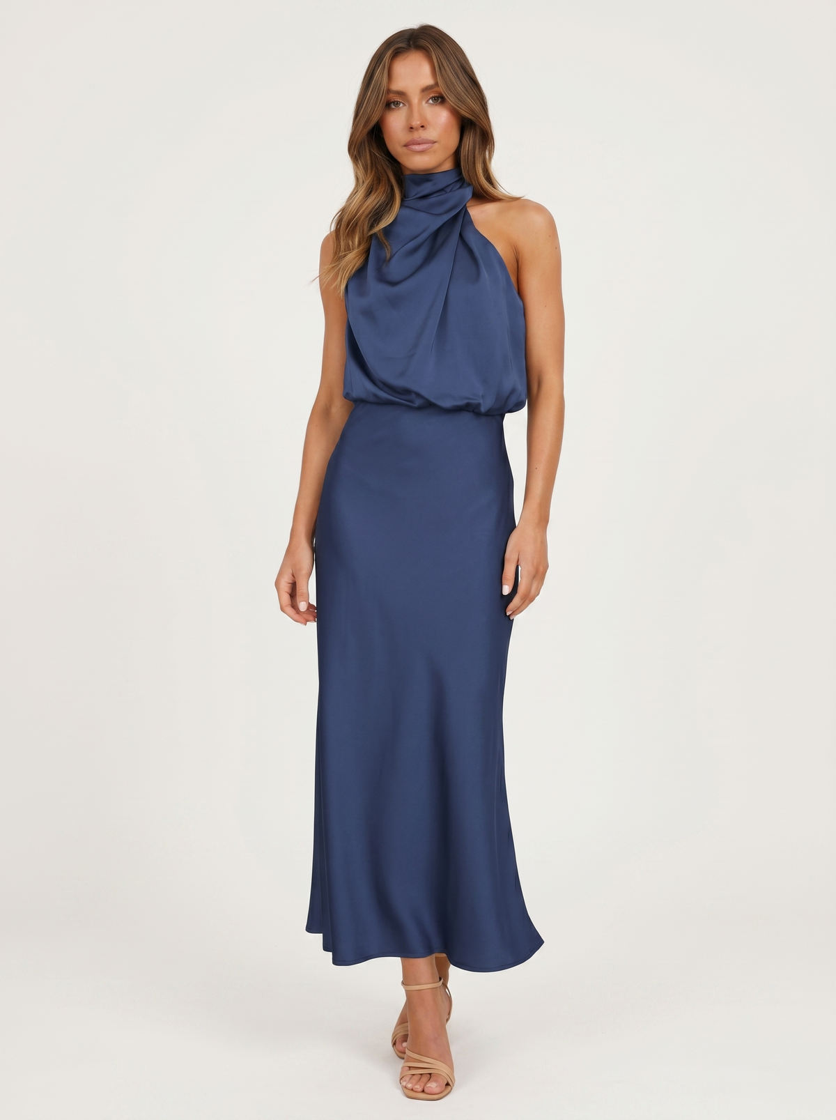 Marina Roca Carmina | Vestido largo con cuello halter – Azul marino – photo 11