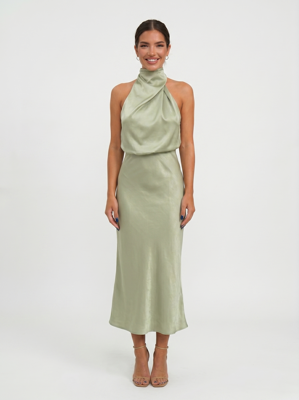 Marina Roca Carmina | Vestido largo con cuello halter – Verde claro – photo 2