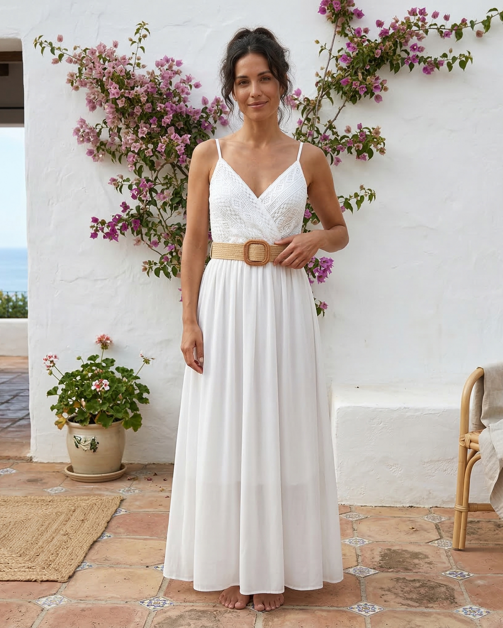 Marina Roca Elena | Vestido largo liso con pecho de encaje – photo 3