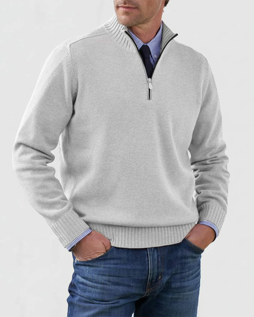 Marina Roca MORGAN | Jersey informal con media cremallera – Gris blanco – photo 3