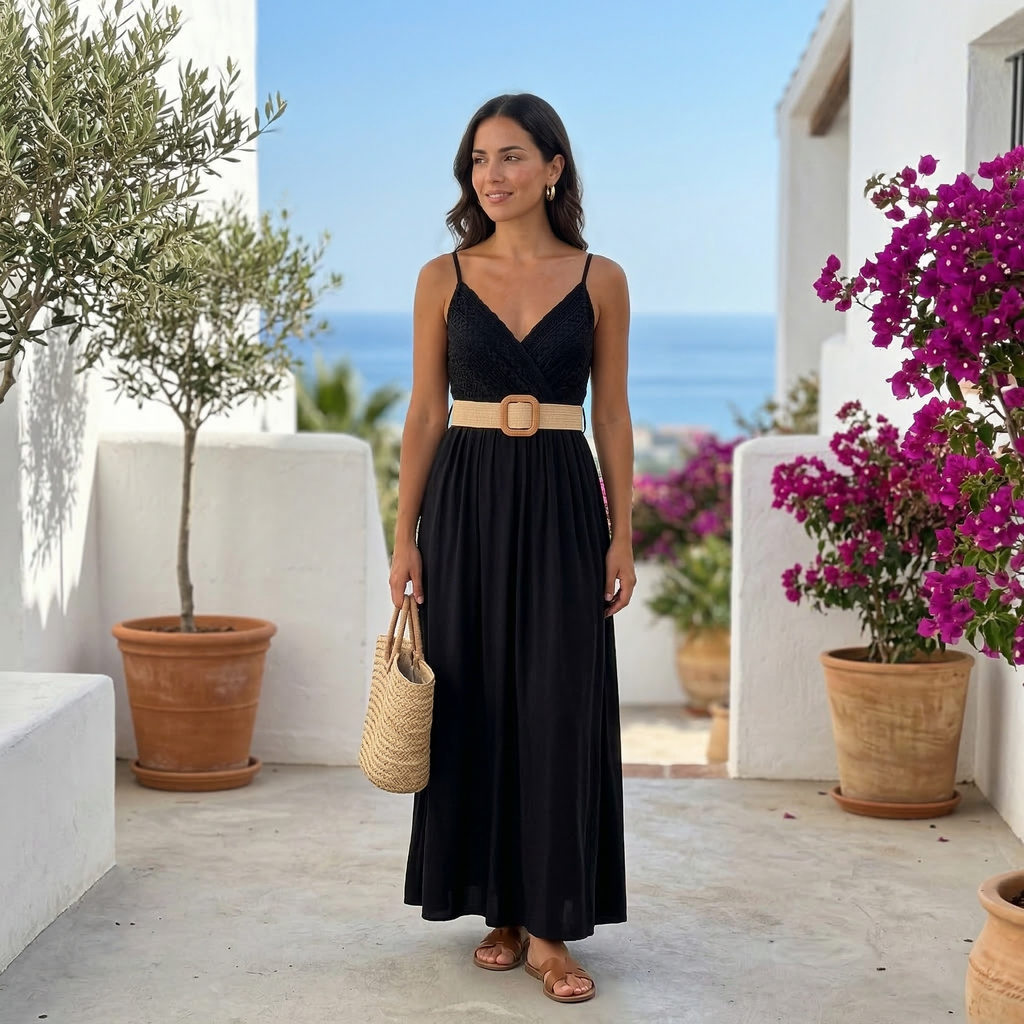 Marina Roca Elena | Vestido largo liso con pecho de encaje – photo 11