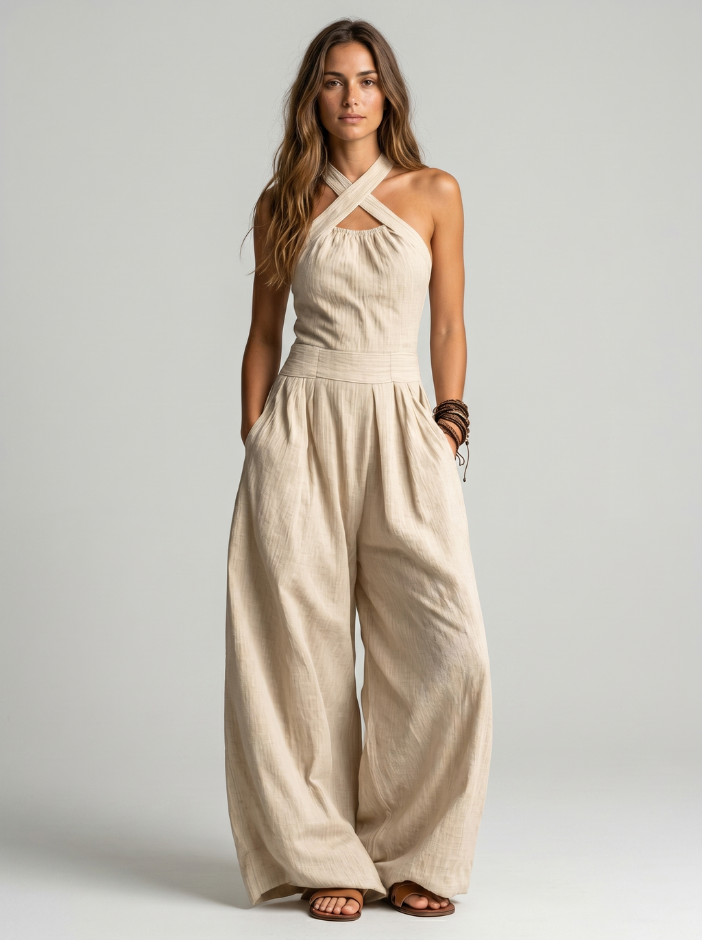 Marina Roca Bianca | Mono elegante con escote cruzado – Blanco – photo 3