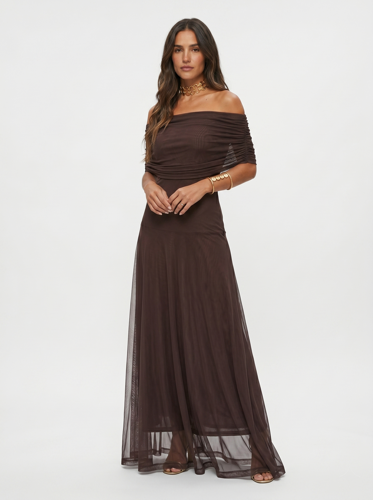 Marina Roca Carla | Vestido maxi elegante y sencillo – Marrón oscuro – photo 9