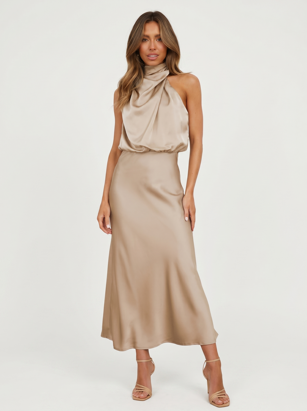 Marina Roca Carmina | Vestido largo con cuello halter – Beige – photo 7