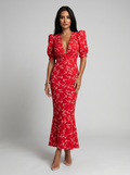 Marina Roca Amaia | Vestido con diseño floral y cuello en V – Rojo – photo 2