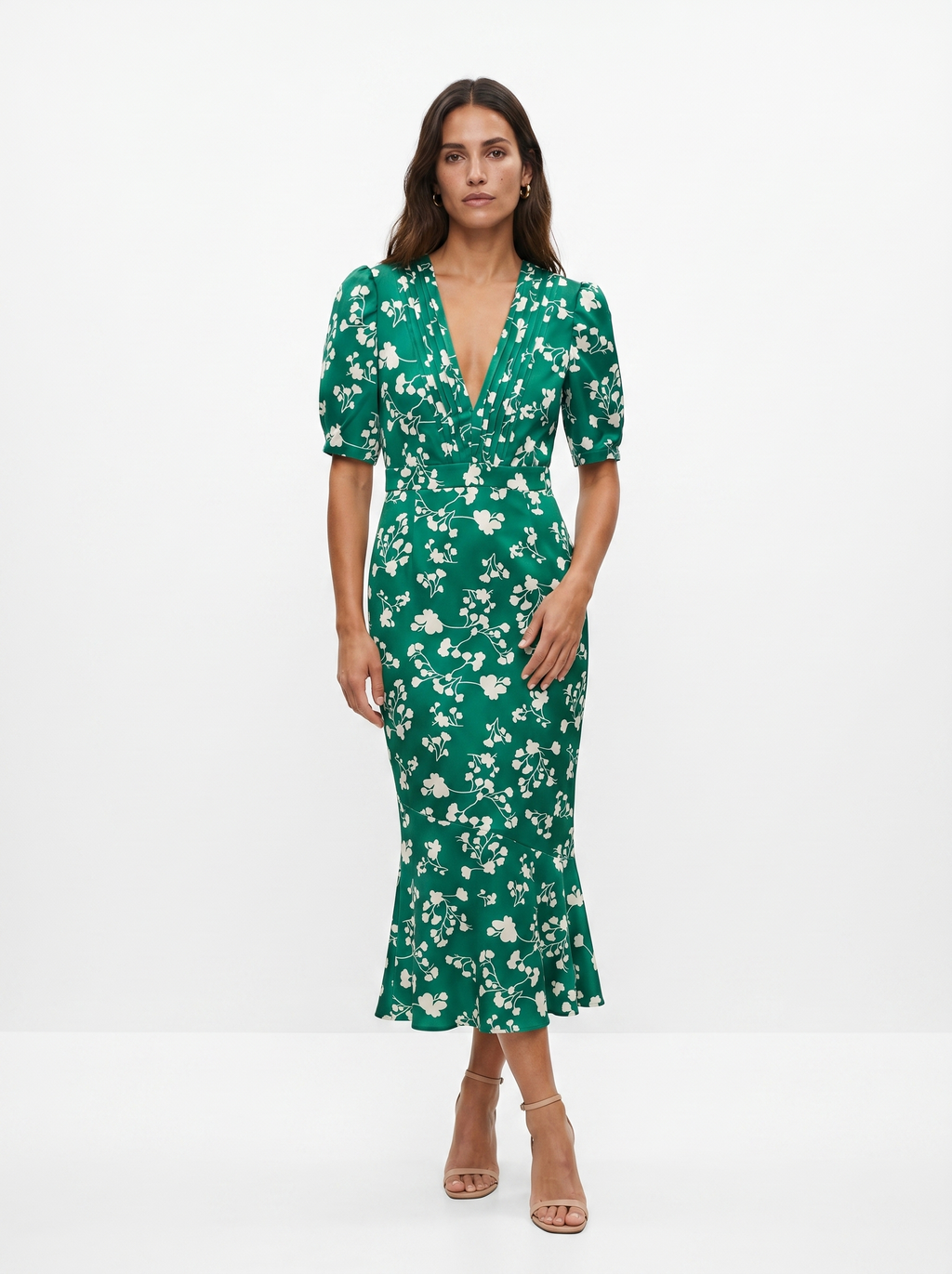 Marina Roca Amaia | Vestido con diseño floral y cuello en V – Verde – photo 12