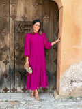 Anamartinezmadrid Andrea | Vestido Largo de Gasa con Volante Asimétrico en Buganvilla