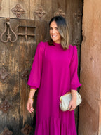 Anamartinezmadrid Andrea | Vestido Largo de Gasa con Volante Asimétrico en Buganvilla – photo 2
