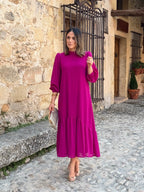 Anamartinezmadrid Andrea | Vestido Largo de Gasa con Volante Asimétrico en Buganvilla – photo 5