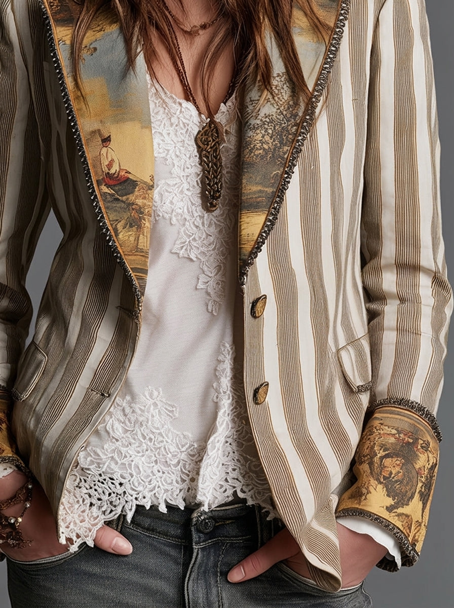 Jeanne Paris Sara ⎸ Blazer Bohemio a Rayas con Cuello Estampado – photo 5