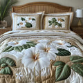 Hecho Bonito Juego de Cama Acolchado de 3 Piezas - Hibisco Blanco