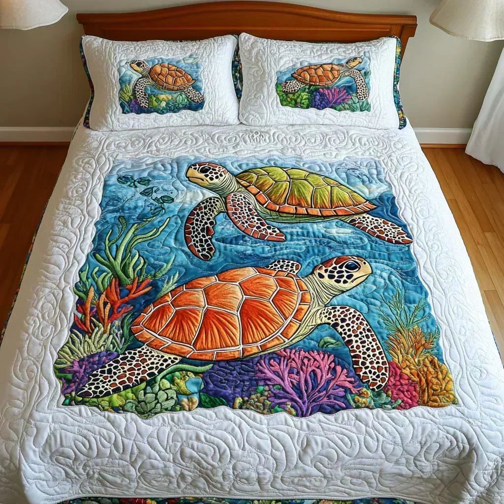Hecho Bonito Juego de Cama Acolchado de 3 Piezas - Tortugas Marinas – photo 6