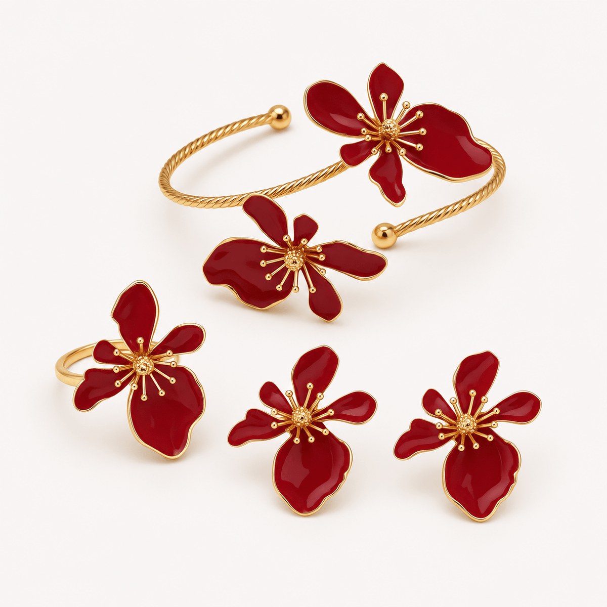 Flora | Set de pulsera, pendientes y anillo de flor - Carmen Teruel